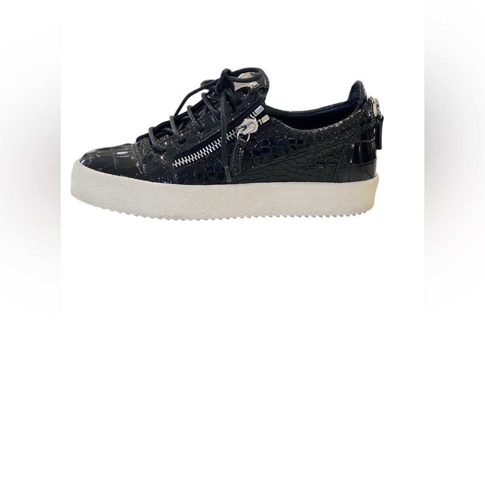 Giuseppe Zanotti Black Croc Embossed Leather Low Top Sneakers